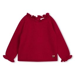 Pull uni en laine et coton Fille Rouge