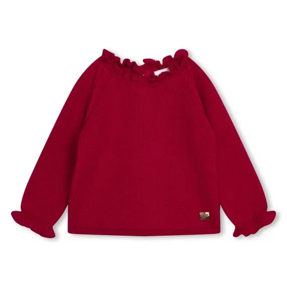 Pull uni en laine et coton Fille Rouge