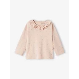 T-shirt col volanté bébé fille personnalisable rose poudré