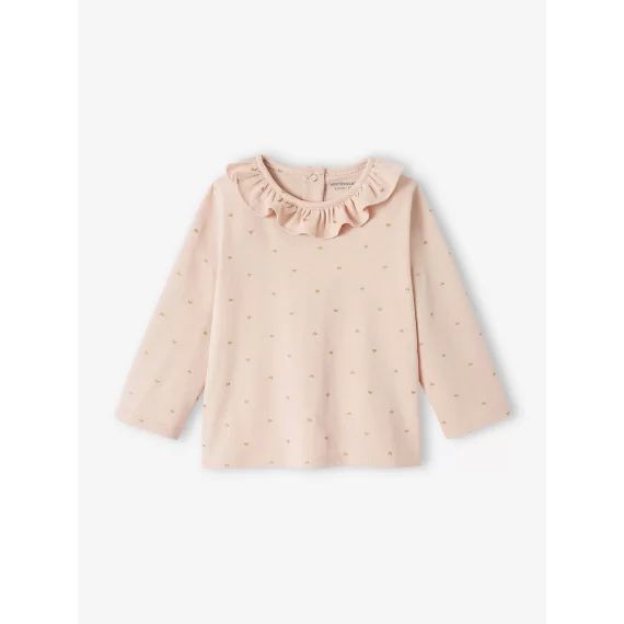 T-shirt col volanté bébé fille personnalisable rose poudré