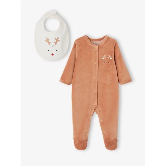 Coffret Noël Renne dors-bien + bavoir bébé noix de pécan