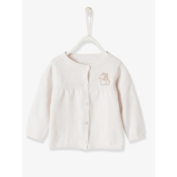 Gilet bébé fille badge cerise BASICS blanc