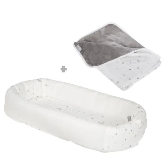 ROBA Nid Bébé Sternenzauber + Couverture en Jersey Double Face – Motif Étoiles blanc