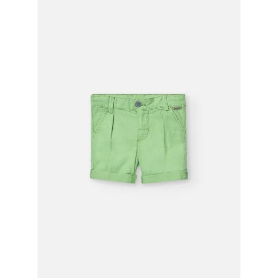 Bermuda Uni Avec Pinces Et Fermeture À Bouton Vert