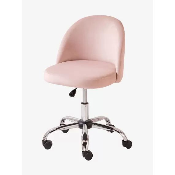 Chaise de bureau à roulettes enfant en velours rose poudré
