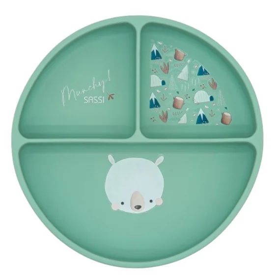 Assiette Compartimentée En Silicone Avec Ventouse Animaux Menthe