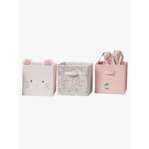 Lot de 3 bacs de rangement Champêtre blanc imprimé