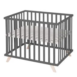 Parc Bébé Scandinave En Bois Massif + Tapis En Coton Bio Lil Planet Anthracite – Gris Argenté