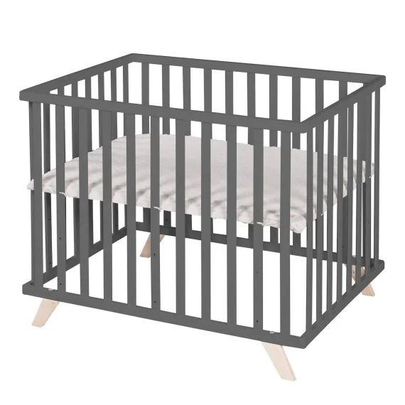 Parc Bébé Scandinave En Bois Massif + Tapis En Coton Bio Lil Planet Anthracite – Gris Argenté