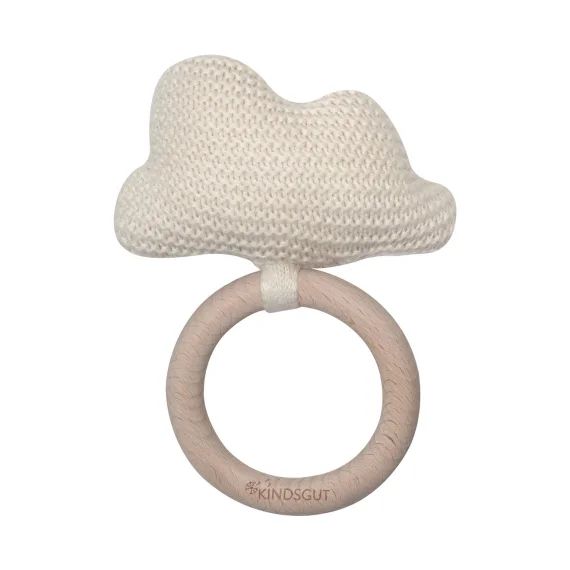 Hochet Crocheté Anneau En Bois Nuage Gris Clair