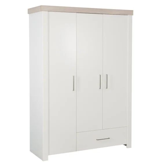 Armoire Bébé 3 Portes À Fermeture Douce Lucy Blanc Cassé / Décor Bois Luna