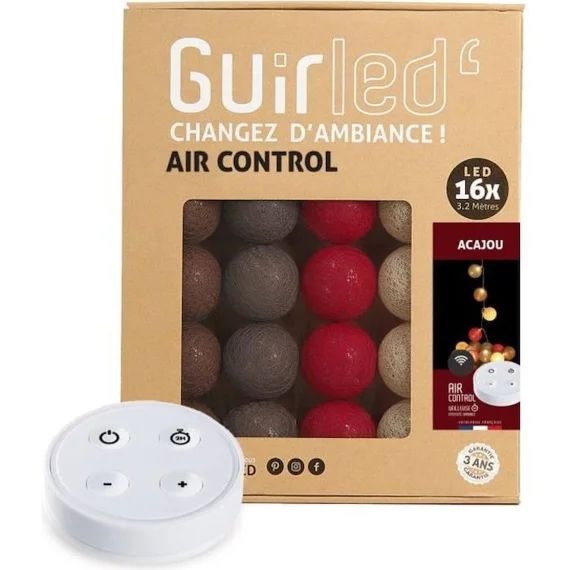 Guirlande lumineuse boules coton LED USB – Télécommandée -Veilleuse bébé 2h –  4 intensités – 16 boules 1,6m – Acajou marron