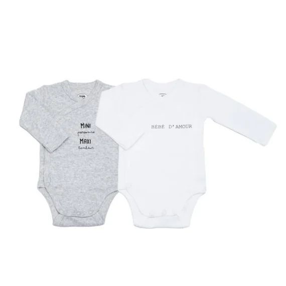 Lot De 2 Bodies Bébé Manches Longues Trois Kilos Sept – Gris Gris