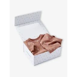 Coffret naissance combinaison et bavoir nid d’abeille noisette