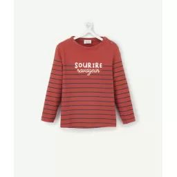 T-shirt rouge bébé garçon rayé et message en coton biologique