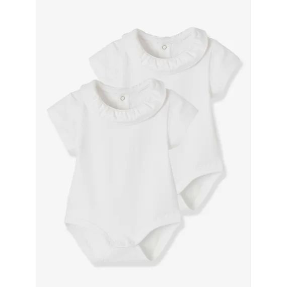 Lot de 2 bodies bébé col fantaisie manches courtes ouverture dos lot blanc