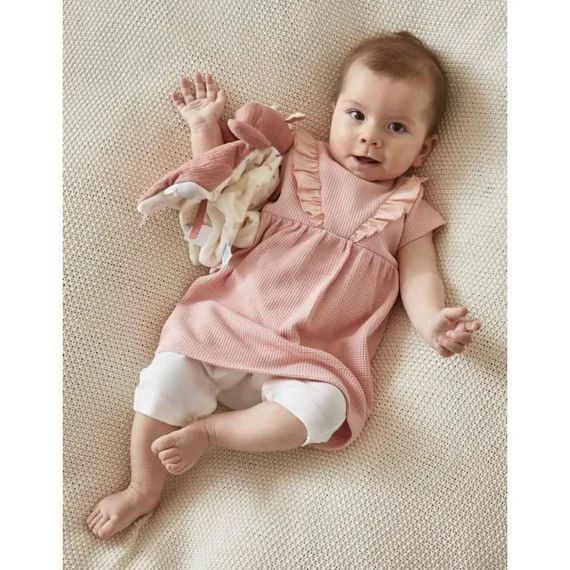 Set Robe En Jersey Gaufré, Legging, Écru,rose Clair Rose