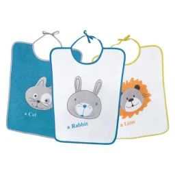 Lot De 3 Bavoirs Bébé Maternelle – Animaux Bleu