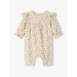 Combinaison volantée en gaze de coton bébé doublée écru