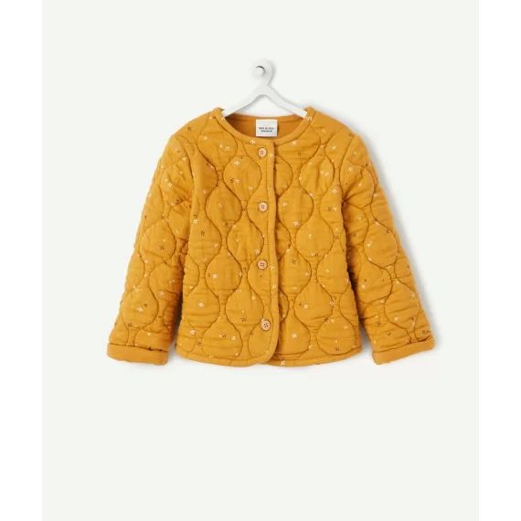 Gilet rembourré ocre avec petit imprimé fleuri bébé fille –  – Soldes