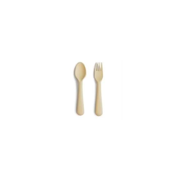 Cuillère Et Fourchette Bébé Jaune – Apprentissage Repas – Mushie Jaune