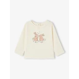 T-shirt lapins en côtes col fantaisie naissance écru