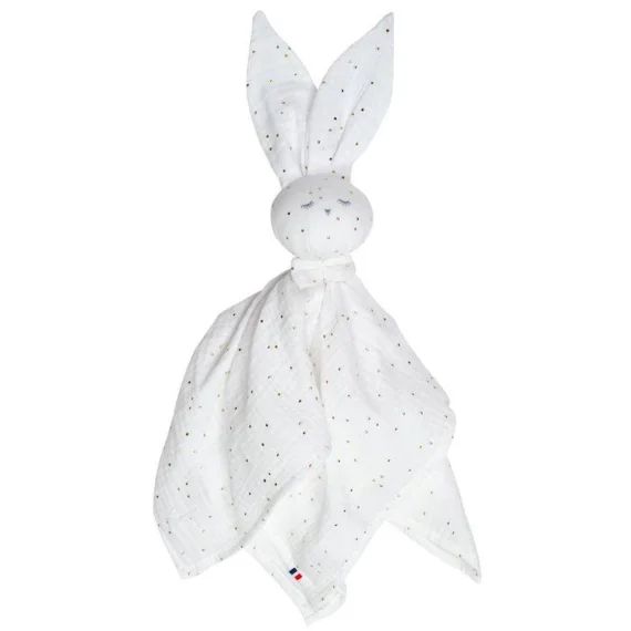 Sevira Kids – Doudou plat Lapin personnalisable Jeanne – Blanc à pois or TU Blanc à Pois Or blanc