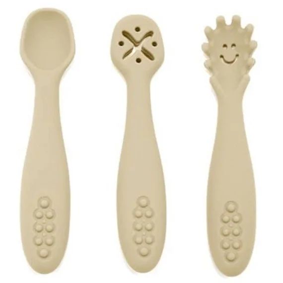 Lot De 3 Cuillères D&rsquo;apprentissage En Silicone Beige