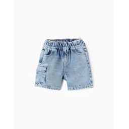 Short En Jean En Coton Avec Poche Cargo Bleu Clair