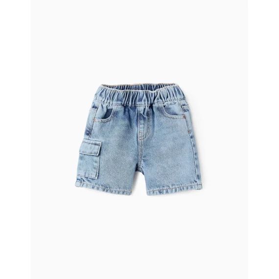 Short En Jean En Coton Avec Poche Cargo Bleu Clair