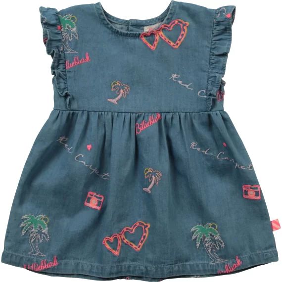 Robe brodée sans manche Fille Bleu