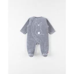 Pyjama 1 pièce broderie lapin en velours gris