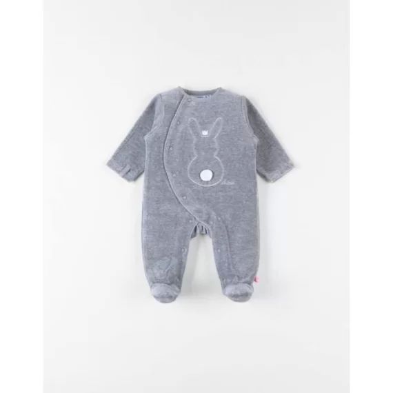 Pyjama 1 pièce broderie lapin en velours gris