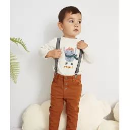 T-shirt bébé garçon en coton beige avec dessin floqué et message –  – Soldes