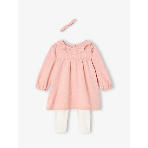 Ensemble bébé robe + legging + bandeau rose
