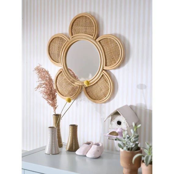 Miroir rotin et cannage Fleur beige doré