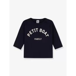 T-shirt manches longues bébé en coton bio PETIT BATEAU marine