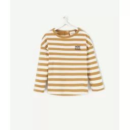 T-shirt manches longues bébé garçon en coton bio rayé ocre –  – Soldes