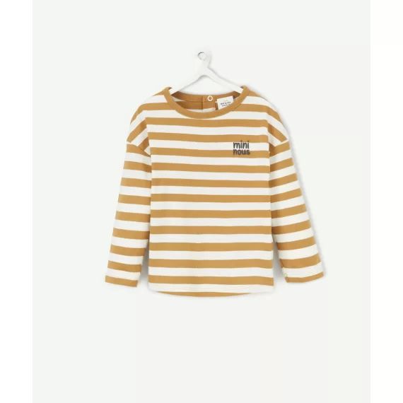 T-shirt manches longues bébé garçon en coton bio rayé ocre –  – Soldes