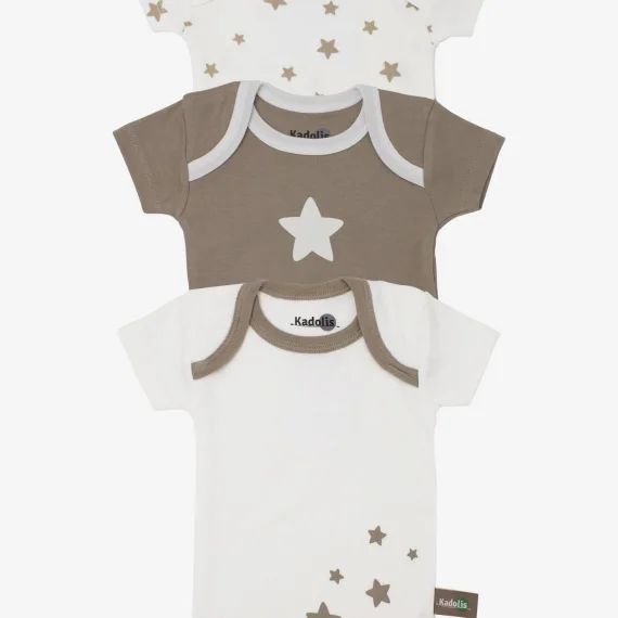 Body Manches Courtes En Coton Bio À Motifs Étoiles (lot De 3) Beige