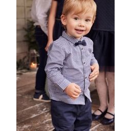 Chemise à carreaux bébé avec son noeud papillon carreaux bleu indigo