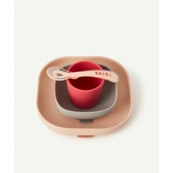 Coffret repas en silicone rose avec ventouse –  – Soldes