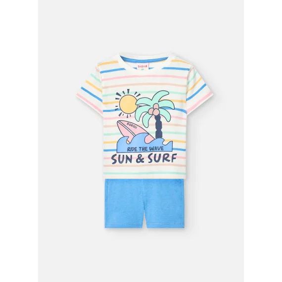 Ensemble T-shirt Et Short En Coton Bleu