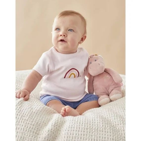 Set t-shirt imprimé arc en ciel + short denim rose