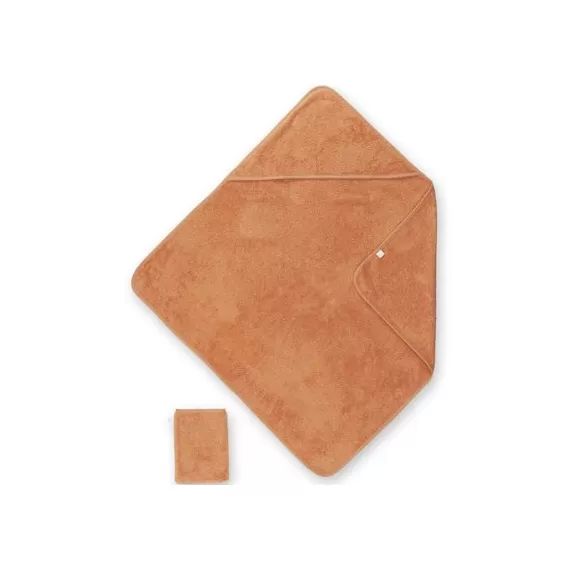 Cape de bain + gant caramel (75 x 75 cm)