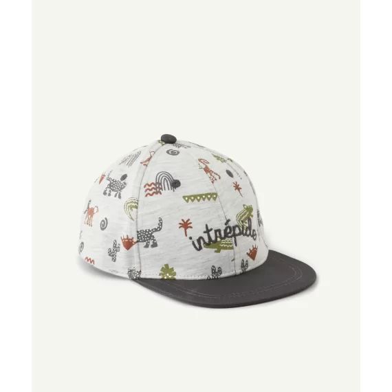 Casquette bébé garçon en coton gris clair imprimée animaliers –  – Soldes