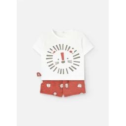 Ensemble T-shirt Avec Dessin Frontal Et Short Imprimé Blanc
