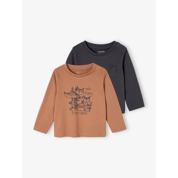 Lot de 2 tee-shirts Basics bébé manches longues noix de pécan