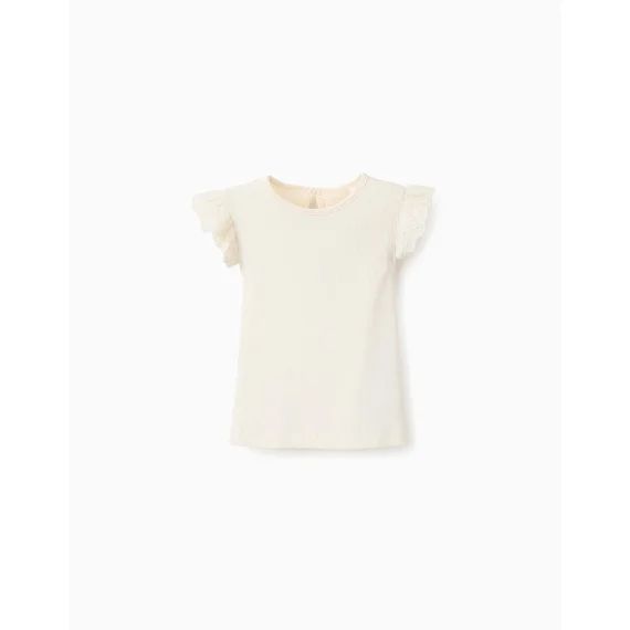 Top Côtelé Avec Volants En Broderie Anglaise Blanc