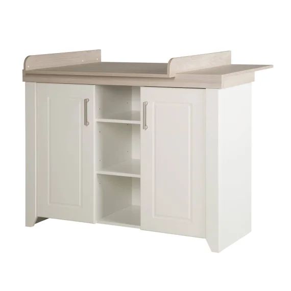 Commode À Langer 2 Porte Et 3 Niches Felicia Blanc Cassé / Décor Bois Luna